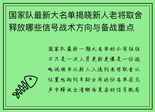 国家队最新大名单揭晓新人老将取舍释放哪些信号战术方向与备战重点